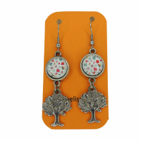 Boucles d oreilles pendantes cabochon en verre avec fleur breloque arbre de vie argente 6 