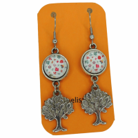 Boucles d oreilles pendantes cabochon en verre avec fleur breloque arbre de vie argente 7 
