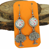 Boucles d oreilles pendantes cabochon en verre avec fleur breloque arbre de vie argente 8 