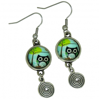 Boucles d oreilles pendantes cabochon en verre hibou chouette sous arbre de vie breloque spirale 6 1 