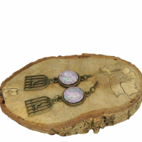 Boucles d oreilles pendantes en laiton couleur bronze crochets sans nickel breloque cage a oiseau fillette ton mauve 10 