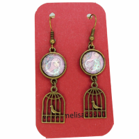 Boucles d oreilles pendantes en laiton couleur bronze crochets sans nickel breloque cage a oiseau fillette ton mauve 13 