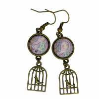 Boucles d oreilles pendantes en laiton couleur bronze crochets sans nickel breloque cage a oiseau fillette ton mauve 4 