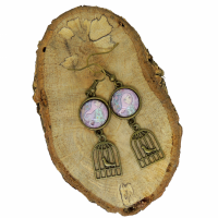 Boucles d oreilles pendantes en laiton couleur bronze crochets sans nickel breloque cage a oiseau fillette ton mauve 6 