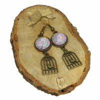 Boucles d oreilles pendantes en laiton couleur bronze crochets sans nickel breloque cage a oiseau fillette ton mauve 7 