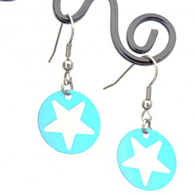 Boucles d oreilles pendantes estampe etoile bleu turquoise 0