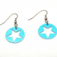 Boucles d oreilles pendantes estampe etoile bleu turquoise 1