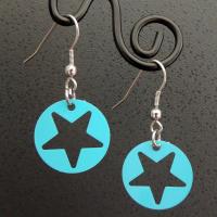 Boucles d oreilles pendantes estampe etoile bleu turquoise 2