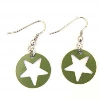 Boucles d oreilles pendantes estampe etoile kaki 6