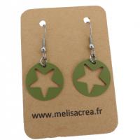 Boucles d oreilles pendantes estampe etoile kaki 7