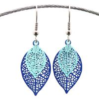 Boucles d oreilles pendantes estampe feuilles bleu marine et bleu ciel 4