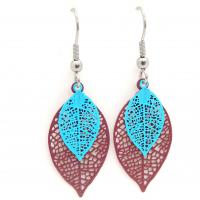 Boucles d oreilles pendantes feuilles mauve et turquoise 3