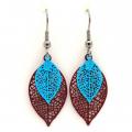 Boucles d oreilles pendantes feuilles mauve et turquoise 4