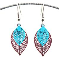 Boucles d oreilles pendantes feuilles mauve et turquoise