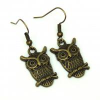 Boucles d oreilles pendantes hibou chouette en laiton couleur bronze