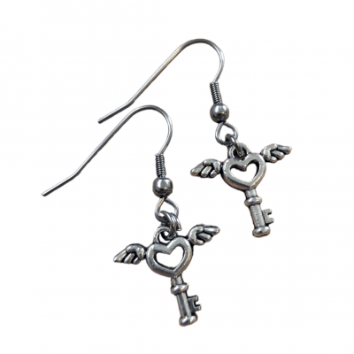 Boucles d oreilles pendantes minie cle couleur argentee conte et princesse 1 