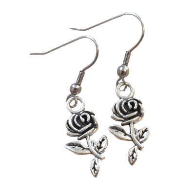 Boucles d oreilles pendantes rose conte la belle et la bete argente 1 