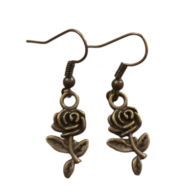 Boucles d oreilles pendantes rose conte la belle et la bete en bronze 1 