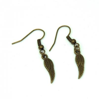 Boucles d oreilles plume aile mini laiton couleur bronze breloque