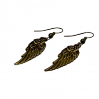 Boucles d oreilles plume avec rose breloque couleur bronze 3 