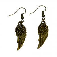 Boucles d oreilles plume avec rose breloque couleur bronze 4 