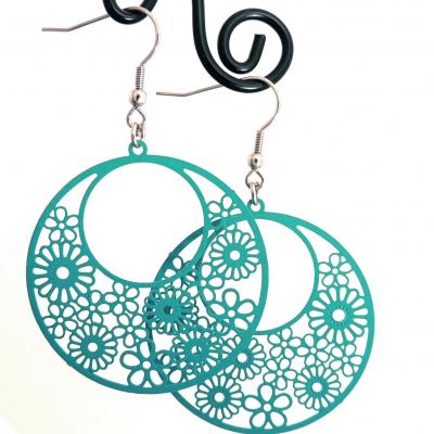 Boucles d oreilles ronde multi fleurs bleu clair 3