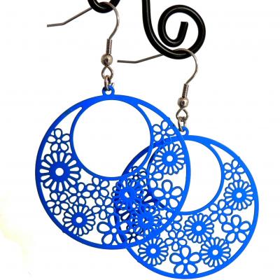 Boucles d oreilles ronde multi fleurs bleu 3