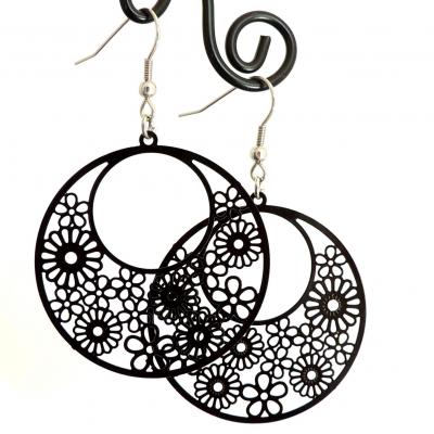 Boucles d oreilles ronde multi fleurs noir