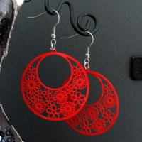 Boucles d oreilles ronde multi fleurs rouge 2