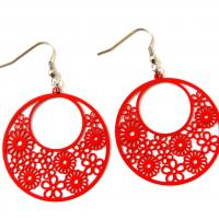 Boucles d oreilles ronde multi fleurs rouge 3