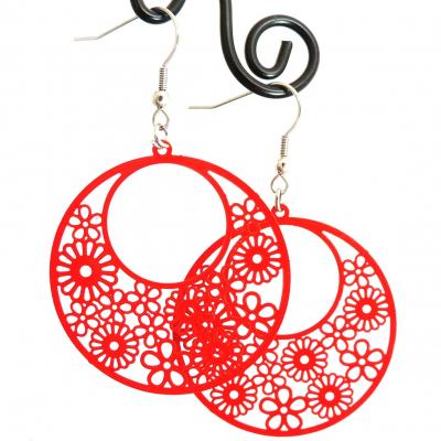 Boucles d oreilles ronde multi fleurs rouge