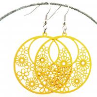 Boucles d oreilles ronde multi fleurs vert jaune 5