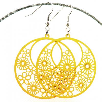 Boucles d oreilles ronde multi fleurs vert jaune 5