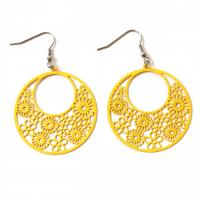 Boucles d oreilles ronde multi fleurs vert jaune 4