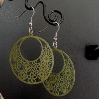 Boucles d oreilles ronde multi fleurs vert kaki 2
