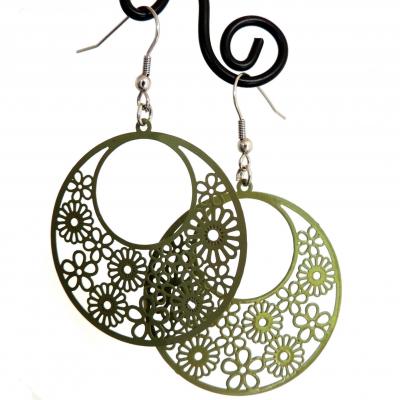 Boucles d oreilles ronde multi fleurs vert kaki 3