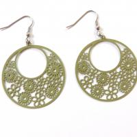 Boucles d oreilles ronde multi fleurs vert kaki 4