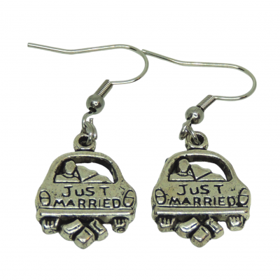 Boucles d oreilles voiture just married breloque couleur argentee 8 