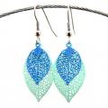 Bouclesd oreilles pendantes feuille estampe bleu ciel et bleu clair 2
