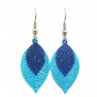 Bouclesd oreilles pendantes feuille estampe bleu turquoise et bleu marine 2