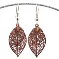 Bouclesd oreilles pendantes feuille estampe dore rose 2