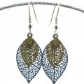 Bouclesd oreilles pendantes feuille estampe gris bleu et vert kaki 5