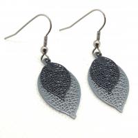 Bouclesd oreilles pendantes feuille estampe gris clair et gris bleu 4