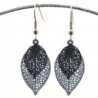 Bouclesd oreilles pendantes feuille estampe gris clair et gris bleu 6