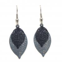 Bouclesd oreilles pendantes feuille estampe gris clair et gris bleu