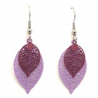 Bouclesd oreilles pendantes feuille estampe lilas et mauve 3