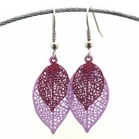Bouclesd oreilles pendantes feuille estampe lilas et mauve 6