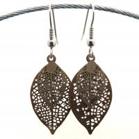 Bouclesd oreilles pendantes feuille estampe marron gris kaki 4