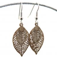 Bouclesd oreilles pendantes feuille estampe marron gris kaki 6