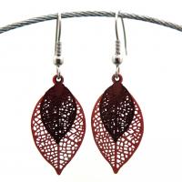 Bouclesd oreilles pendantes feuille estampe orange et marron 2
